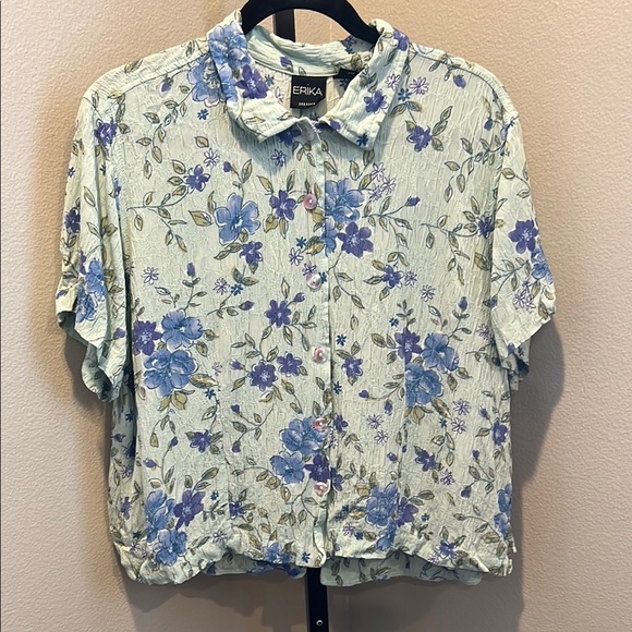 Erika Tops - Erika Cream and White Short Sleeve Button Down Shirt